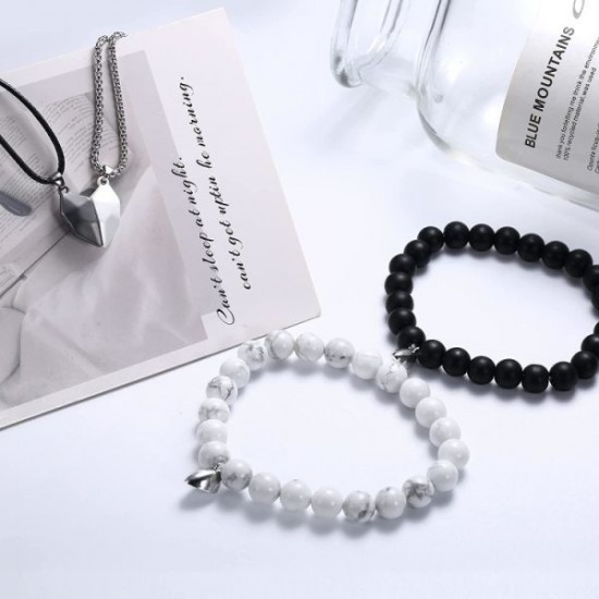 4PCS Two Souls One Heart Matching Necklaces Bracelets For Couples Magnet Wishing Stone Necklaces Pandent Set Bead Braided Adjustable Bracelets Mutual Attraction Friendship Couples 4PCS Two Souls One Heart Matching Necklaces Bracelets For Couples Magnet Wishing Stone Necklaces Pandent Set Bead Braided Adjustable Bracelets Mutual Attraction Friendship Couples